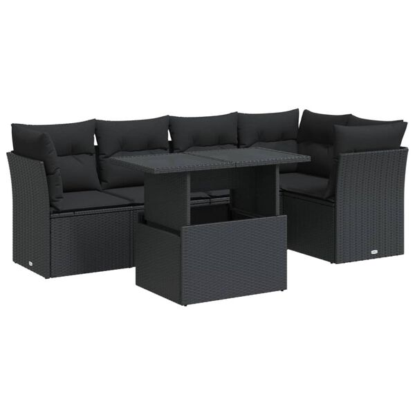 vidaXL Set mobilier de grădină cu perne, 6 piese, negru, poliratan