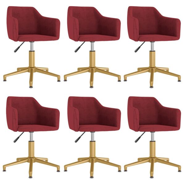 vidaXL Scaune de sufragerie pivotante 6 buc, roșu vin, catifea