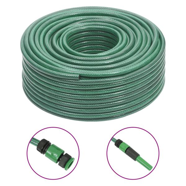 vidaXL Furtun de grădină cu set de racorduri, verde, 0,5", 100 m, PVC