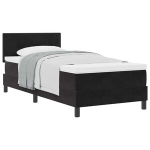 vidaXL Pat cu arcuri cu saltea cu headboard Negru 90 x 190 cm Catifea