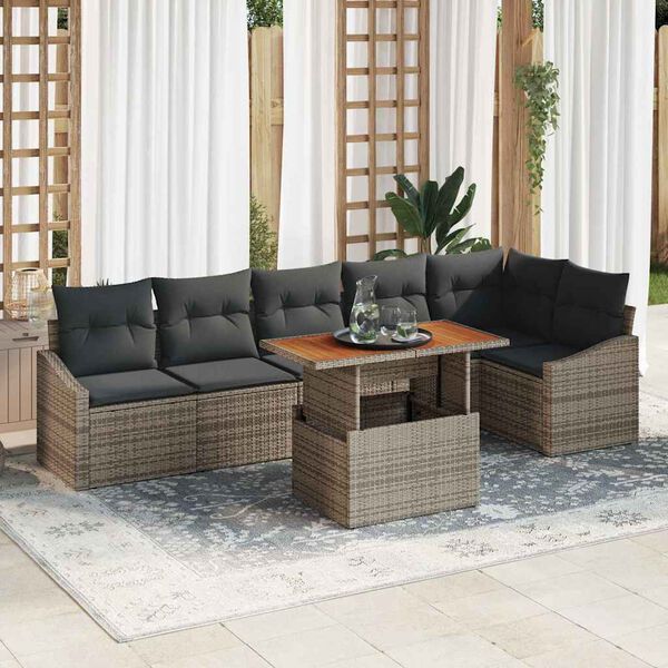 vidaXL Set de canapele pentru grădină 7 pcs Gri Rattan poli