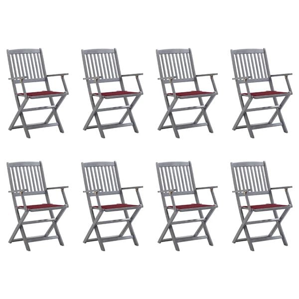 vidaXL Scaune pliabile de exterior cu perne, 8 buc., lemn masiv acacia