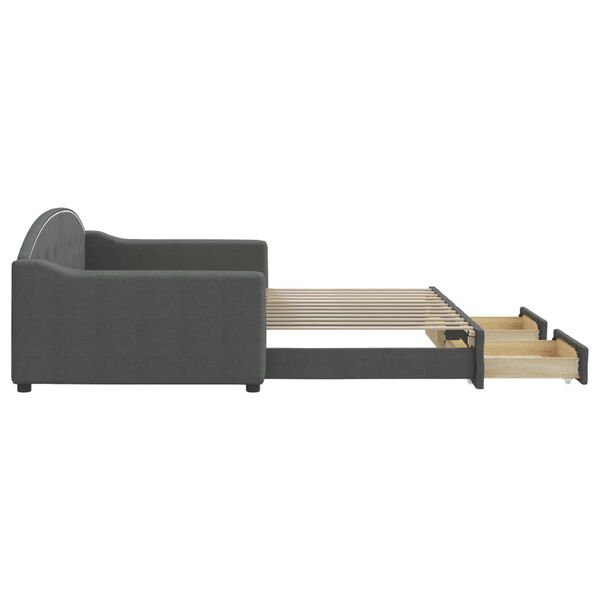 vidaXL Pat de zi cu extensie și sertare, gri &icirc;nchis, 100x200 cm textil