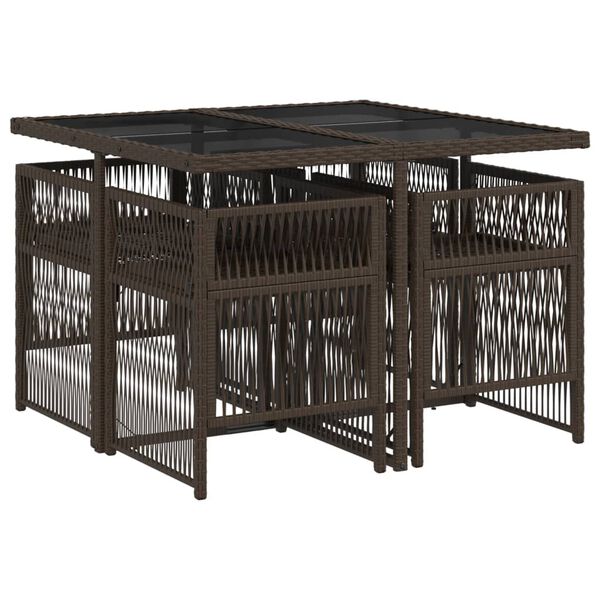 vidaXL Set mobilier de grădină, 5 piese, cu perne, maro, poliratan