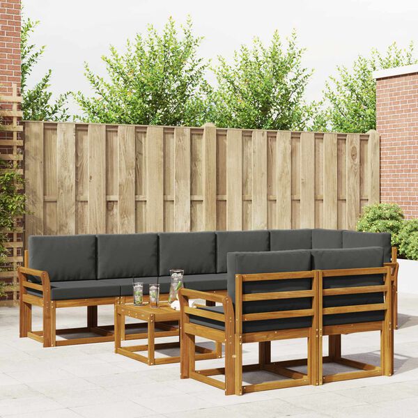 vidaXL Set de canapele de exterior cu pernă 9 pcs Natural și Antracit