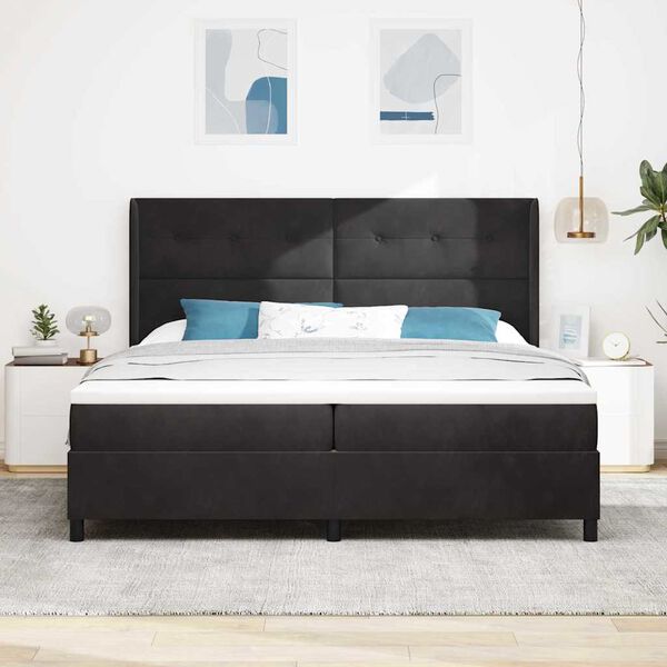vidaXL Pat cu arcuri cu saltea cu headboard Negru 200 x 200 cm Catifea