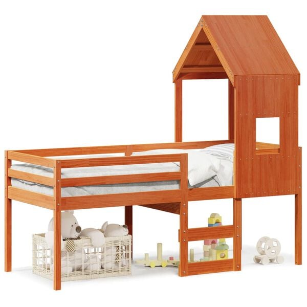 vidaXL Pat înalt de dormitor, maro ceruit, 90x200cm, lemn masiv de pin