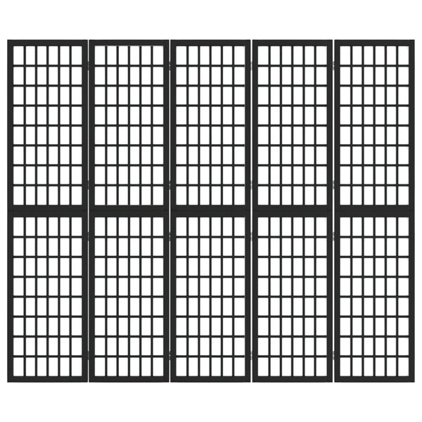 vidaXL Paravan pliabil cu 5 panouri, stil japonez, negru, 200x170 cm