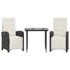 vidaXL Set bistro cu perne, 3 piese, negru, poliratan