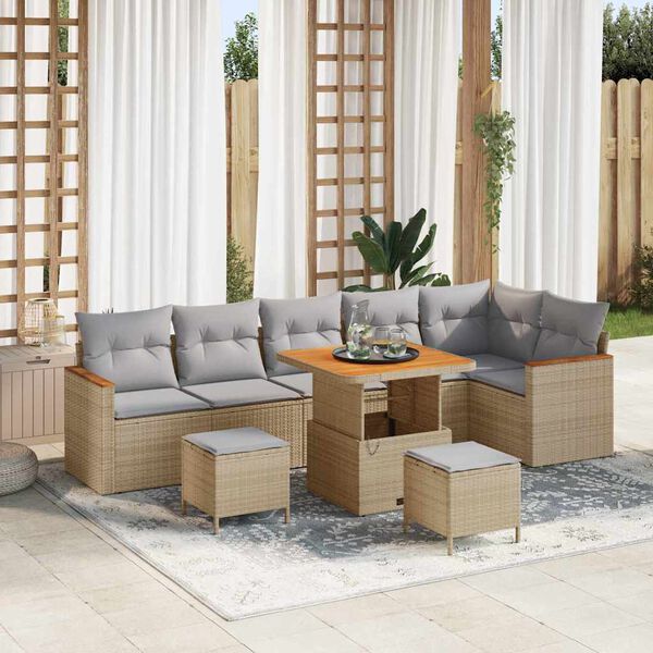 vidaXL Set de canapele pentru grădină cu pernă 9 pcs Bej Rattan poli