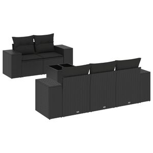 vidaXL Set mobilier de grădină cu perne, 6 piese, negru, poliratan