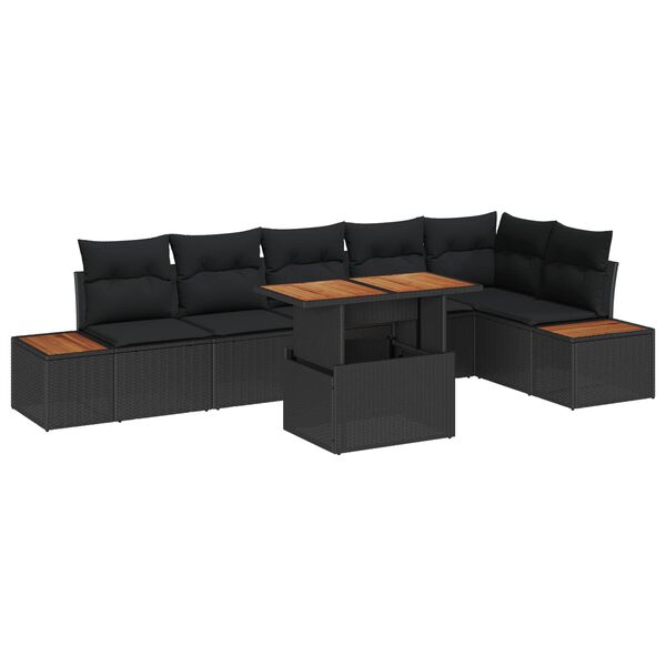 vidaXL Set de canapele pentru grădină 7 pcs Negru Rattan poli