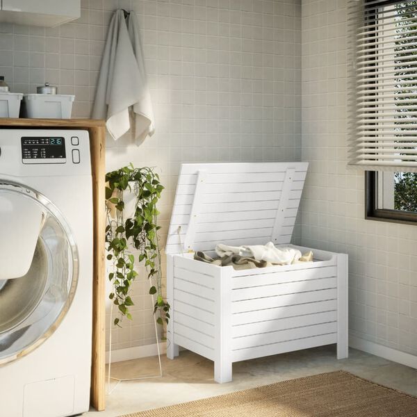 vidaXL Cutie depozitare capac "RANA", alb, 80x49x54 cm, lemn masiv pin