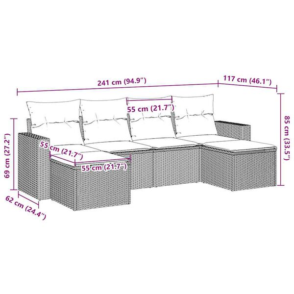 vidaXL Set canapele de grădină cu perne, 6 piese, maro, poliratan