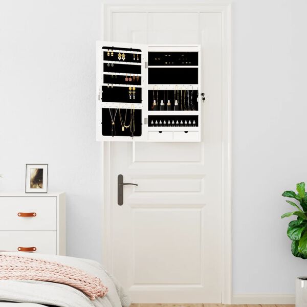 vidaXL Dulap de bijuterii cu oglindă și lumini LED, de perete, alb