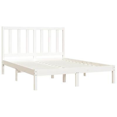 vidaXL Cadru de pat dublu, alb, 135x190 cm, lemn masiv de pin