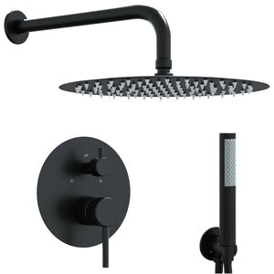 vidaXL Sistem de Duș &Icirc;ngropat (Rotund) Negru Oțel Inoxidabil 201