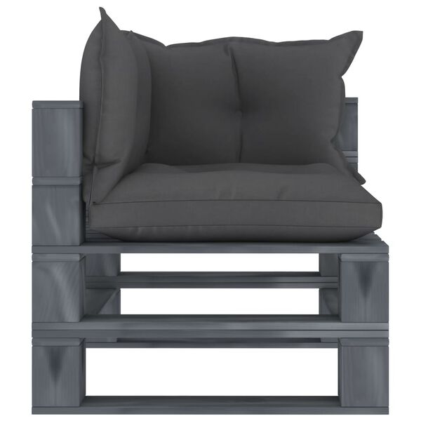 vidaXL Canapea de grădină din paleți, colțar, cu perne negre, lemn