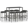 vidaXL Set mobilier bar de grădină cu perne, 9 piese, gri, poliratan