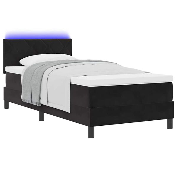 vidaXL Pat cu arc LED cu saltea cu headboard Negru 90 x 200 cm Catifea