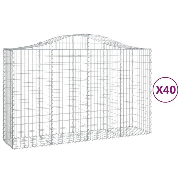 vidaXL Coșuri gabion arcuite 40 buc, 200x50x120/140cm, fier galvanizat
