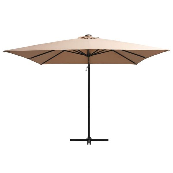 vidaXL Umbrelă &icirc;n consolă cu LED, st&acirc;lp din oțel, taupe, 250x250 cm