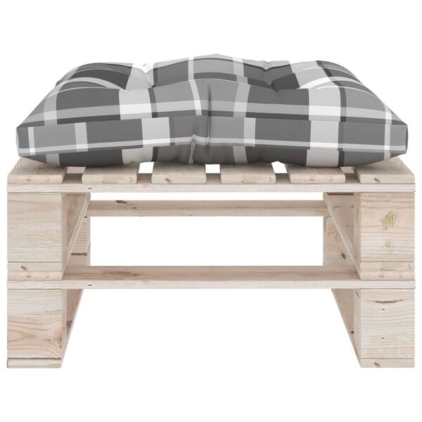 vidaXL Taburet de grădină din paleți, pernă gri carouri, lemn de pin