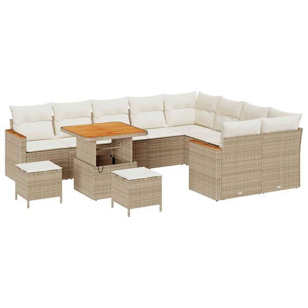 vidaXL Set de canapele pentru grădină cu pernă 12 pcs Bej Poli Rattan