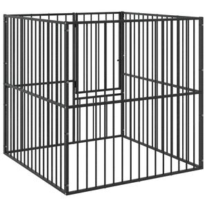 vidaXL Țarc pentru c&acirc;ini cu 4 panouri, negru, oțel galvanizat