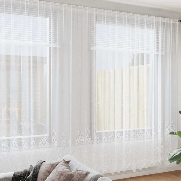 vidaXL Cortină din Dantelă cu perdele Alb 260 x 1200 cm Poliester