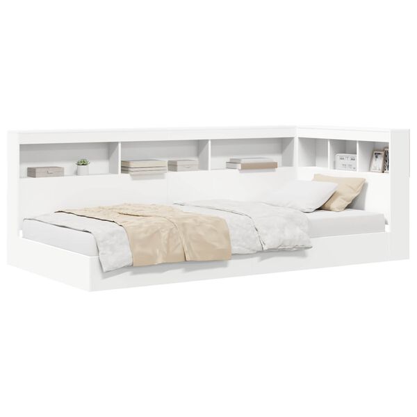 vidaXL Pat bibliotecă cu headboard Alb 100 x 200 cm Lemn compozit