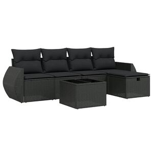 vidaXL Set mobilier de grădină cu perne, 6 piese, negru, poliratan