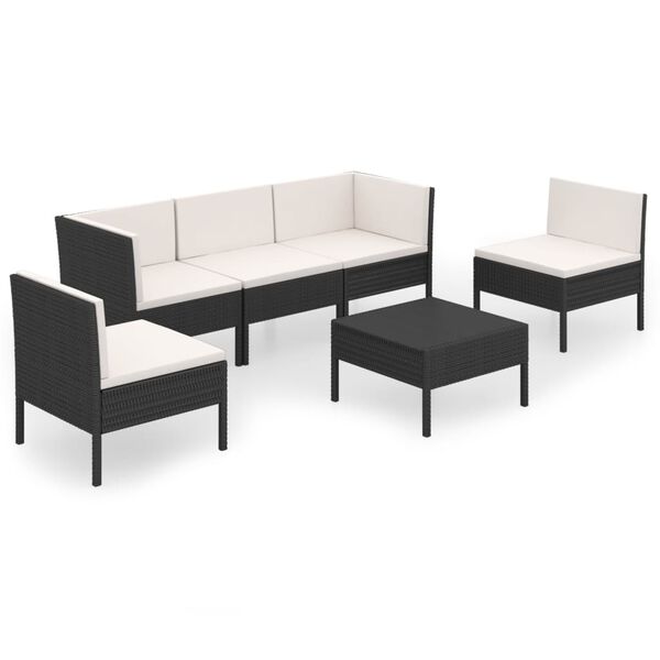 vidaXL Set mobilier de grădină cu perne, 6 piese, negru, poliratan
