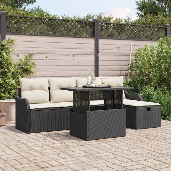 vidaXL Set de canapele pentru grădină cu pernă 6 pcs Negru Rattan poli