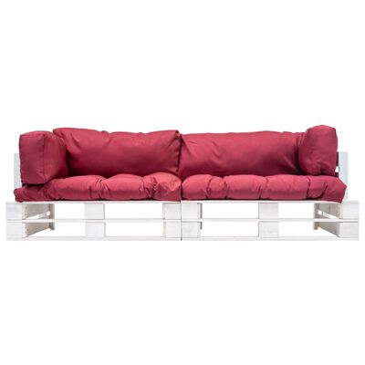 vidaXL Set canapea grădină paleți perne roșii, 2 piese, lemn pin