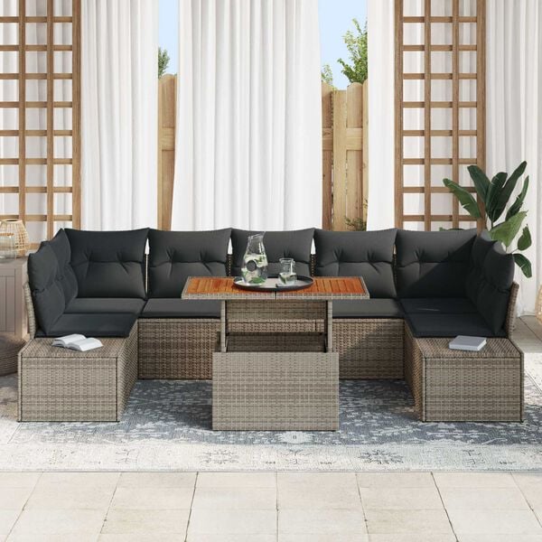vidaXL Set de canapele pentru grădină 8 pcs Gri Rattan poli