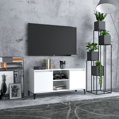 vidaXL Comodă TV cu picioare metalice, alb, 103,5x35x50 cm