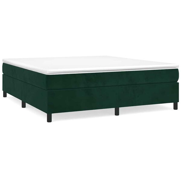 vidaXL Pat box spring cu saltea, verde &icirc;nchis, 160x200 cm, catifea
