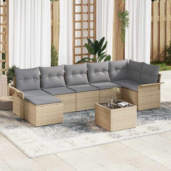 vidaXL Set de canapele pentru grădină cu pernă 8 pcs Bej Rattan poli