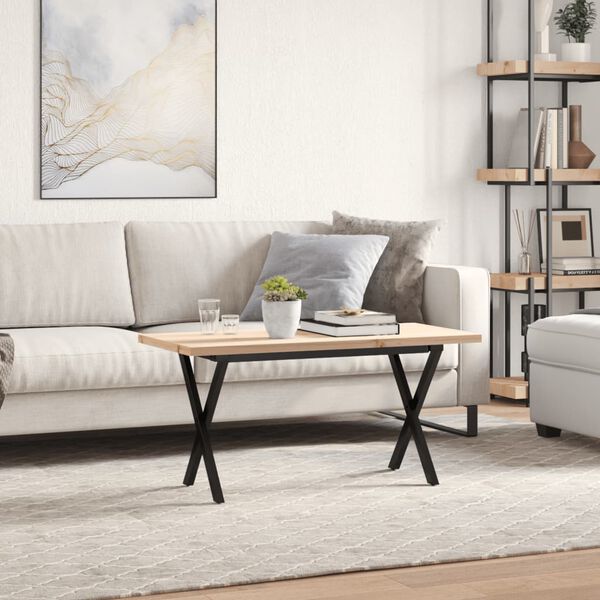 vidaXL Masă de cafea, cadru X, 100x50x45,5 cm, lemn masiv pin și Oţel