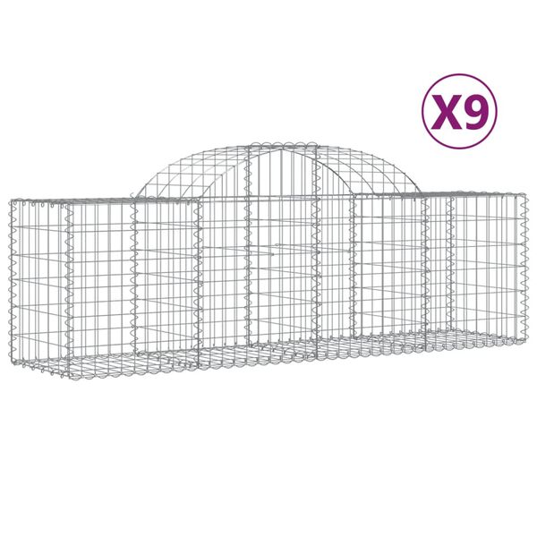 vidaXL Coșuri gabion arcuite 9 buc, 200x50x60/80 cm, fier galvanizat