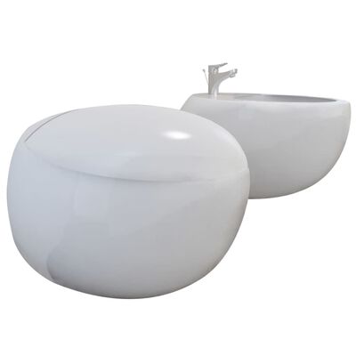 vidaXL Set de toaletă & bideu suspendate pe perete, alb, ceramică