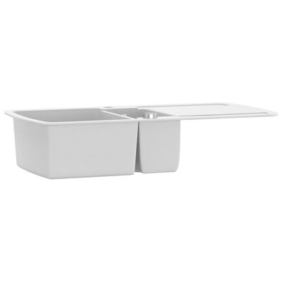 vidaXL Chiuvetă de bucătărie din granit, alb, două bazine
