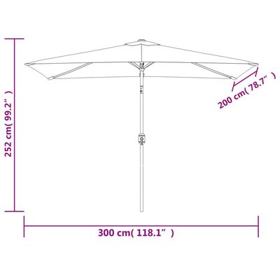 vidaXL Umbrelă de soare cu stâlp metalic, azur, 300 x 200 cm