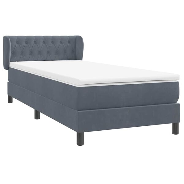 vidaXL Pat box spring cu saltea, gri &icirc;nchis, 90x210 cm, catifea
