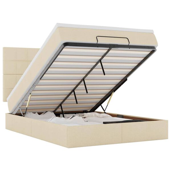 vidaXL Cadru de pat otoman cu saltea crem 140x190cm stofa