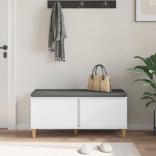 vidaXL Bancă pentru hol cu pernă cu depozitare Alb 60 x 38 x 46 cm