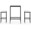 vidaXL Set mobilier bar de grădină cu perne, 3 piese, negru, poliratan