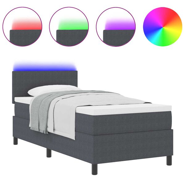 vidaXL Pat cu arc LED cu headboard Gri &icirc;nchis și alb 90 x 190 cm