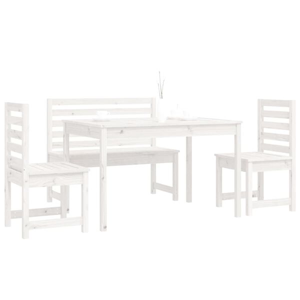 vidaXL Set de dining pentru grădină, 4 piese, alb, lemn masiv de pin